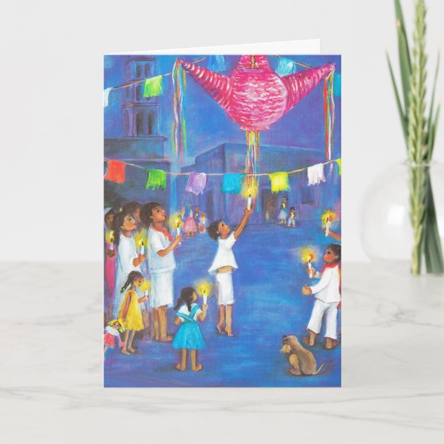 Christmas in Mexico, Candles, fireworks,  pinatas Holiday Card (Front)