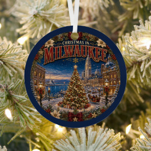 Christmas in Milwaukee Vintage Travel Keepsake Metal Ornament
