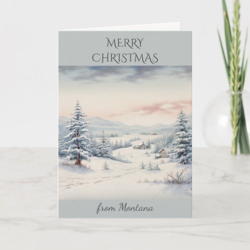 Christmas in Montana Scenic Mountain Landscape Holiday Card