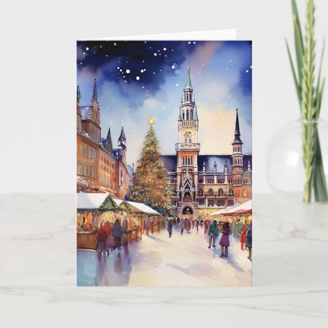 Christmas in Munich Watercolor Thank You Card (Front)