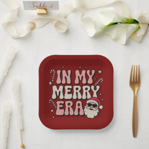 Christmas in My Merry Era Cute Groovy Xmas Paper Plates