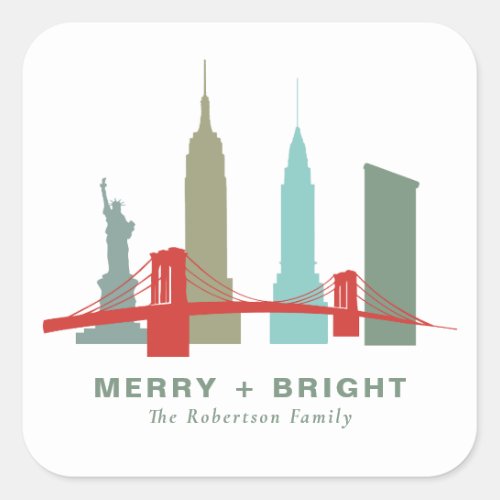 Christmas in New York Architecture Skyline Gift Square Sticker