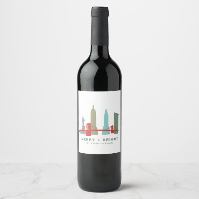 Christmas in New York, Architecture Skyline Wine Label (Front)
