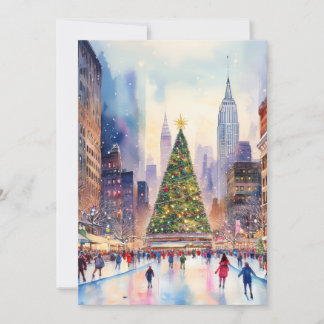 Christmas in New York City Watercolor Postcard