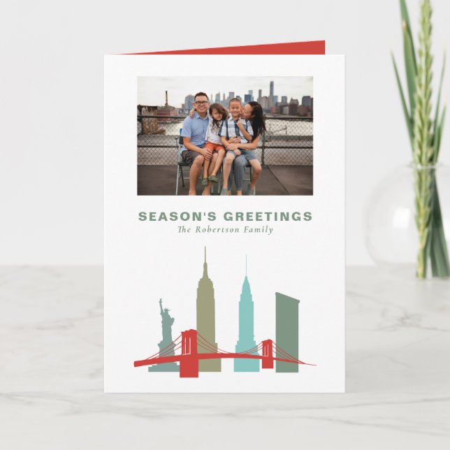 Christmas in New York Historic Building Skyline Holiday Card (Front)