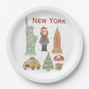 Christmas in New York Watercolor – Cute Paper Plates