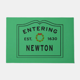 Christmas in Newton, MA Holiday Wreath Doormat
