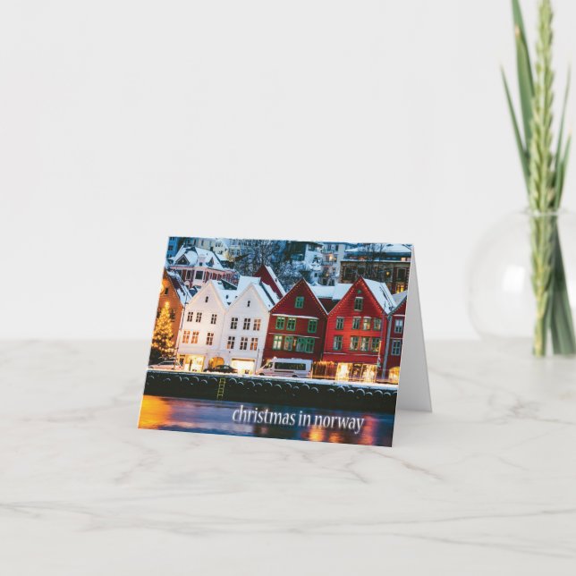 Christmas in Norway, Bergen Scene Holiday Card (Front)