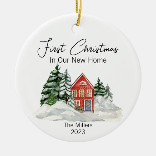 Christmas In Our New Home Pine Trees Personalized Ceramic Ornament