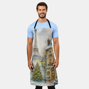 Christmas in Paris Apron Watercolor Eiffel Tower