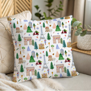 Christmas in Paris City of Lights Holiday Throw Pillow