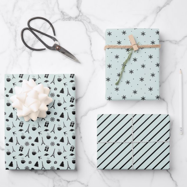 Christmas in Paris Coordinating Pattern Wrapping Paper Sheets (Front)