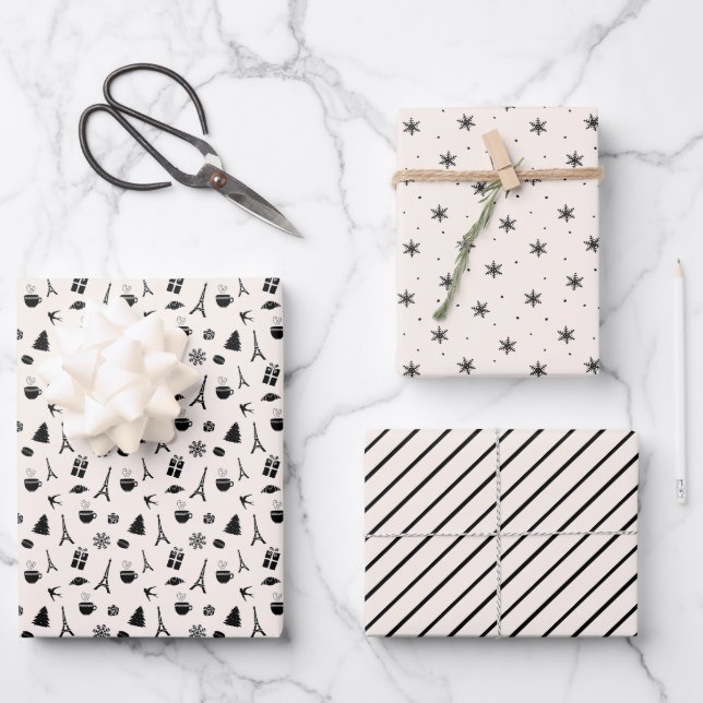 Christmas in Paris Coordinating Pattern Wrapping Paper Sheets (Front)