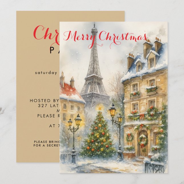 Christmas in Paris Eiffel Tower Winter Personalize Invitation (Front/Back)
