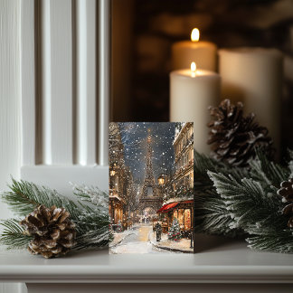 Christmas in Paris: Glittering Eiffel Tower Lane Holiday Card