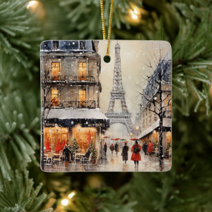 Christmas in Paris, holiday ornament, Ceramic Ornament