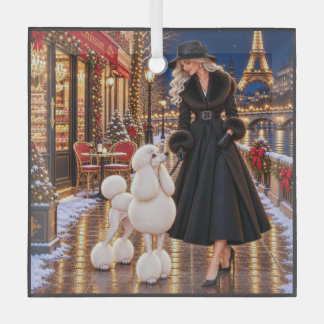 Christmas in Paris,Poodle Glass Ornament