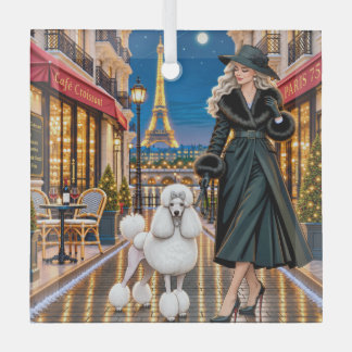 Christmas in Paris,Poodle Glass Ornament
