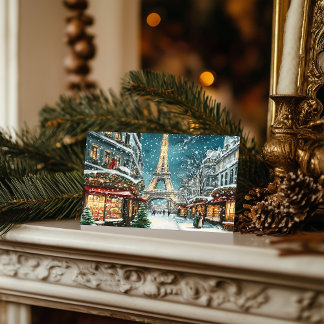 Christmas in Paris: Snowy Eiffel Tower Night Holiday Postcard