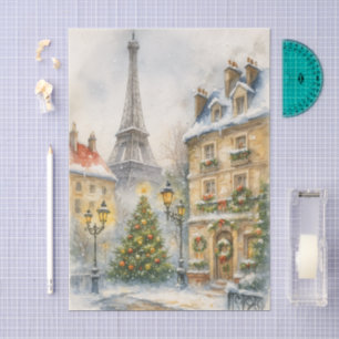 Christmas in Paris Watercolor Eiffel Tower Scene Tissue Paper
