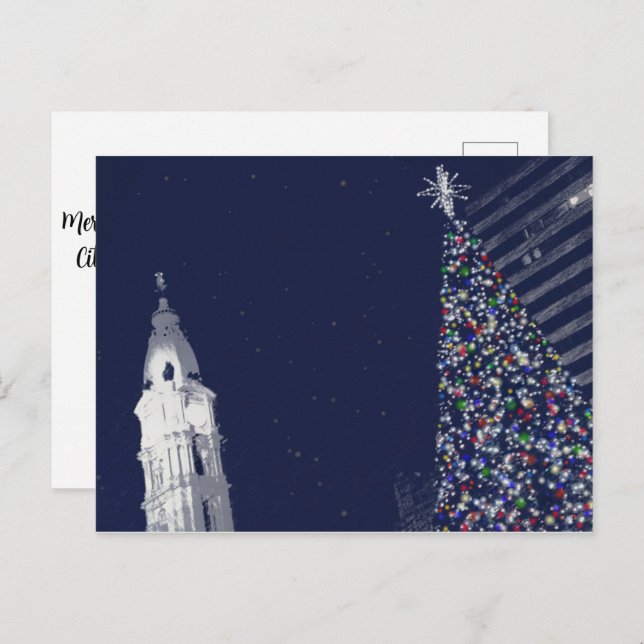 Christmas in Philadelphia with customizable text Holiday Postcard (Front/Back)