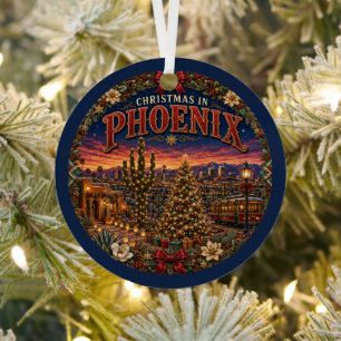 Christmas in Phoenix Vintage Travel Keepsake Metal Ornament