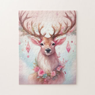 Christmas in pink: reindeer with pink Christmas Jigsaw Puzzle