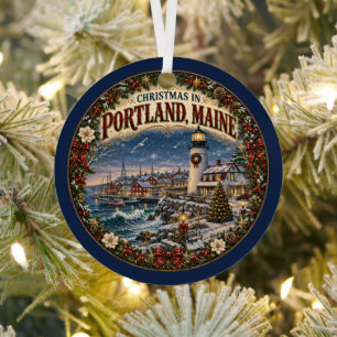 Christmas in Portland ME Vintage Travel Keepsake Metal Ornament