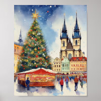 Christmas in Prague Czech Republic Watercolor