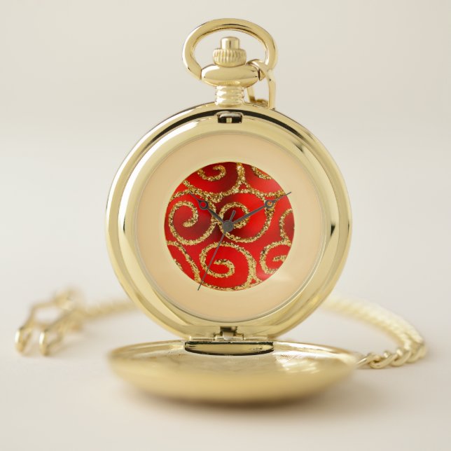 Christmas In Red And Gold Pocket Watch (Inside)