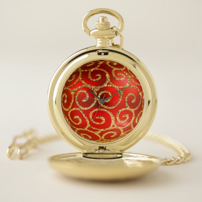 Christmas In Red And Gold Pocket Watch (Inside)