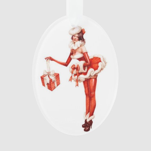 Christmas In Red Pin Up Girl Ornament