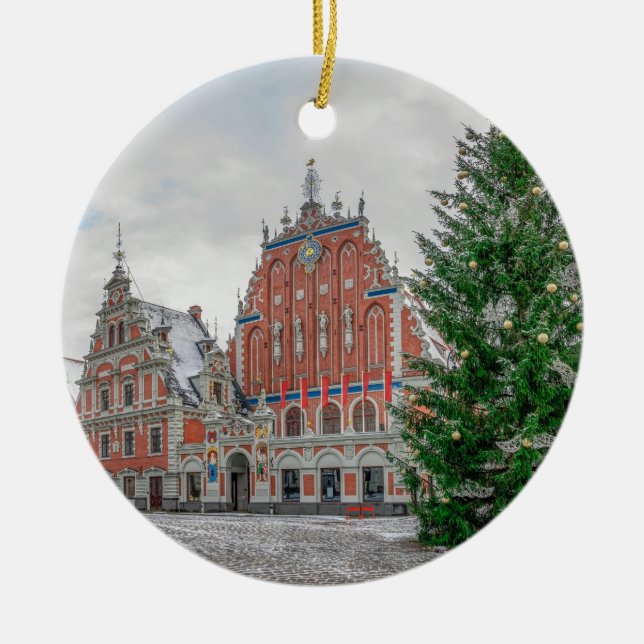 Christmas in Riga Latvia Ceramic Tree Decoration (Front)