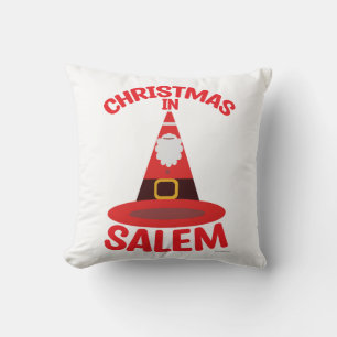 Christmas in Salem New England Witch Hat Santa Throw Pillow