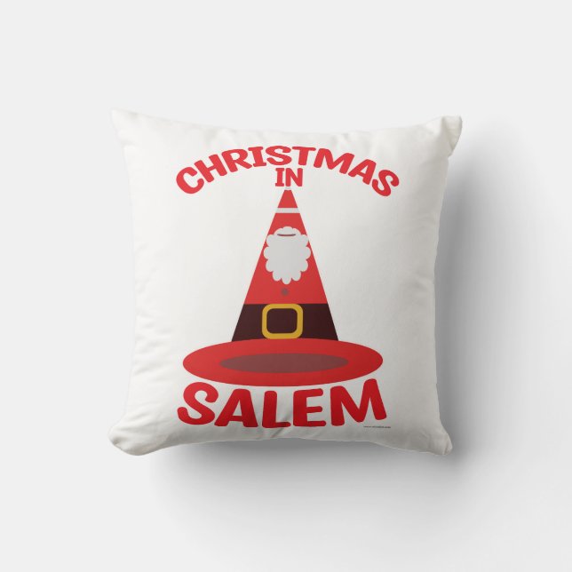 Christmas in Salem New England Witch Hat Santa Throw Pillow (Front)