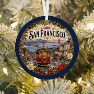 Christmas in San Francisco Vintage Travel Keepsake Metal Ornament