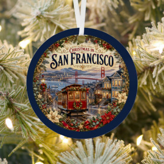 Christmas in San Francisco Vintage Travel Keepsake Metal Ornament