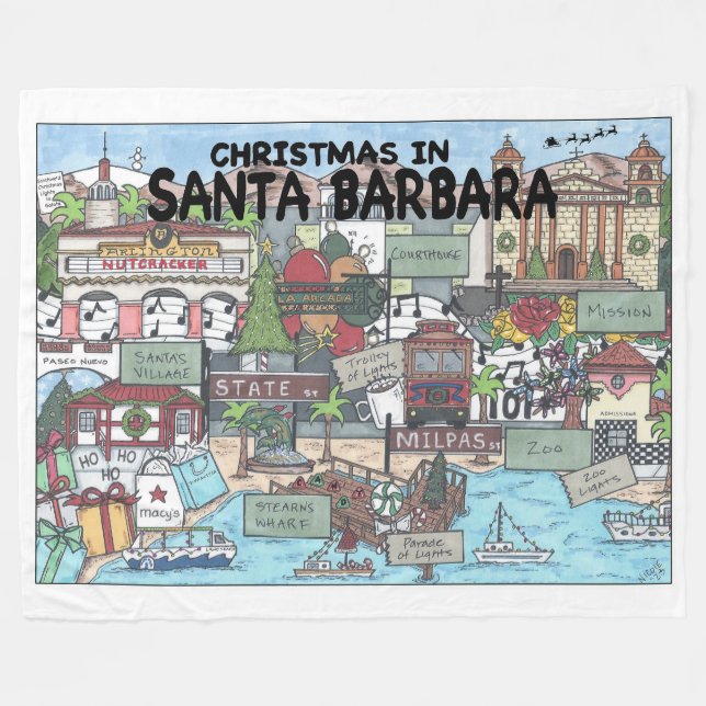Christmas in Santa Barbara Fleece Blanket (Front (Horizontal))