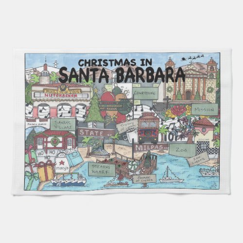 Christmas in Santa Barbara  Kitchen Towel
