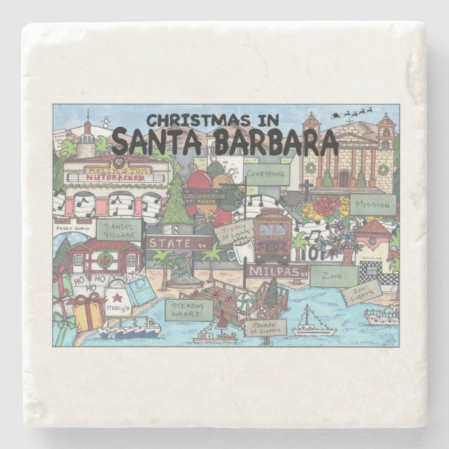 Christmas in Santa Barbara  Stone Coaster (Front)