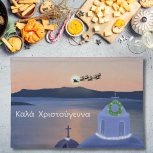 Christmas In Santorini, Greece With Santa Cloth Placemat