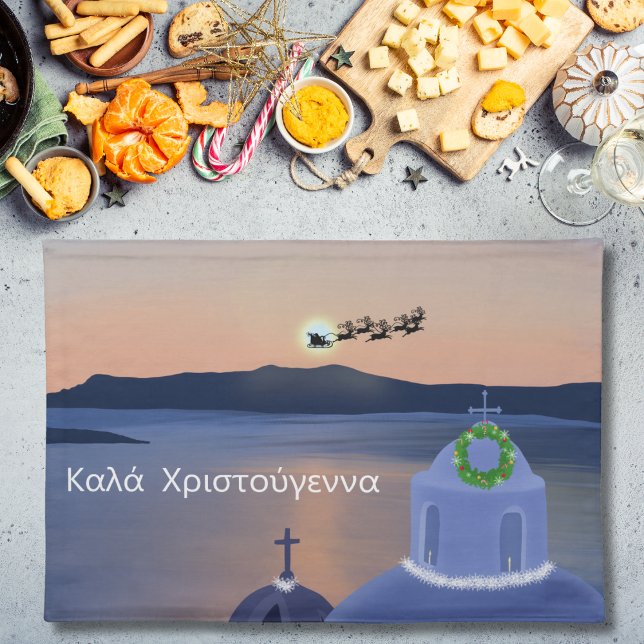 Christmas In Santorini, Greece With Santa Cloth Placemat (Creator Uploaded)