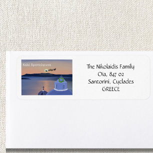 Christmas In Santorini, Greece With Santa Return Label