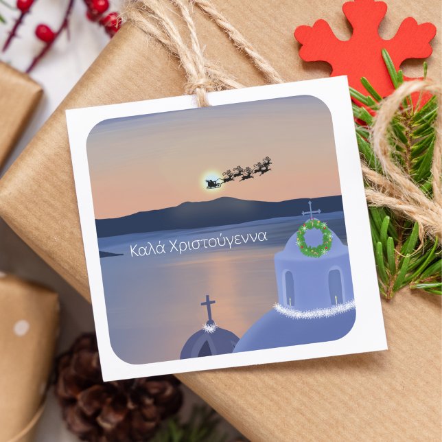 Christmas In Santorini, Greece With Santa Square Sticker (Creator Uploaded)