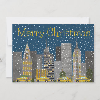 Christmas in Snowy New York City Customizable Holiday Card