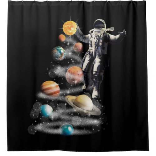 Christmas in Space Solar System Astronaut Invitati Shower Curtain