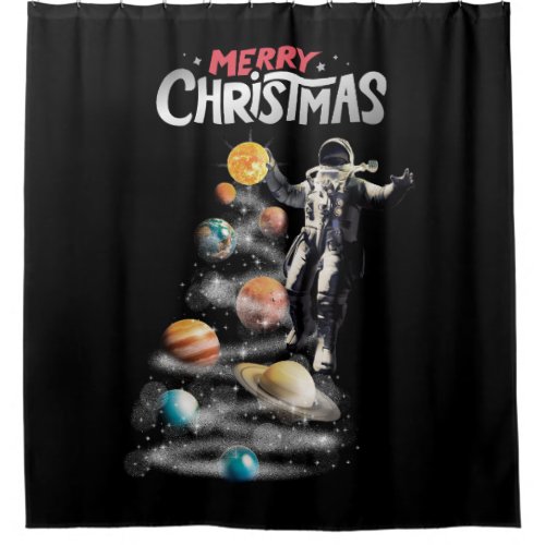 Christmas in Space Solar System Astronaut Invitati Shower Curtain