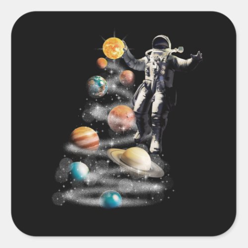 Christmas in Space Solar System Astronaut Invitati Square Sticker