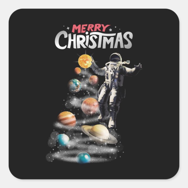 Christmas in Space Solar System Astronaut Invitati Square Sticker (Front)