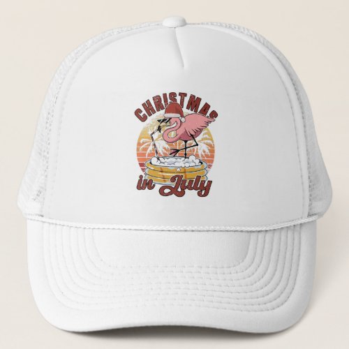 Christmas In Summer Flamingo Christmas In July Trucker Hat